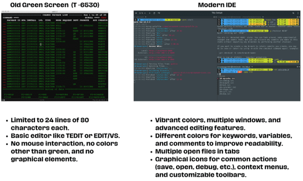 green screen vs modern ide comparisons