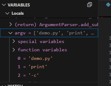 Variables view