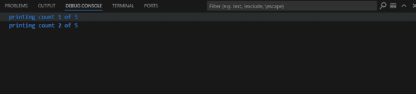 Debug console, prints the standard output